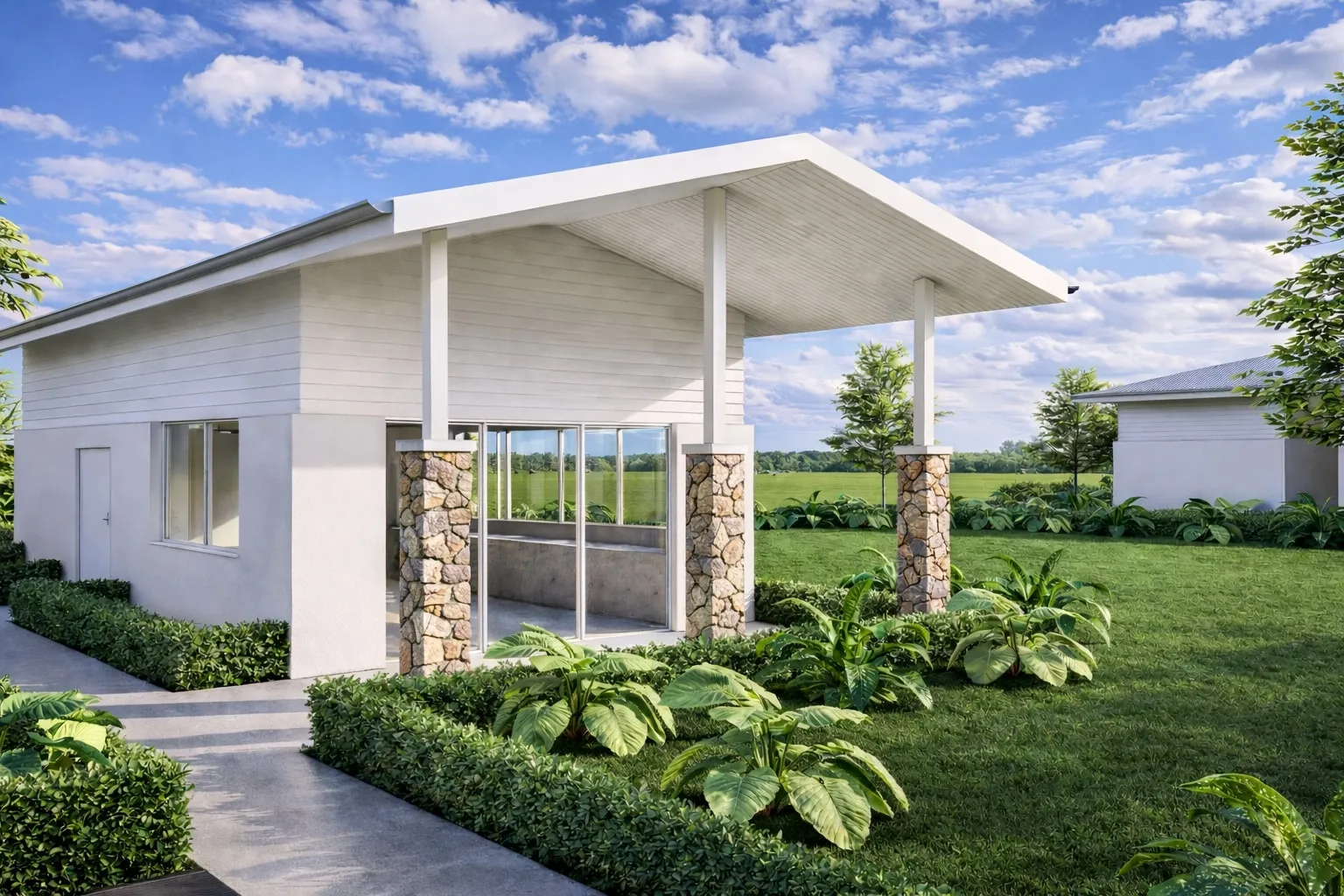 Home alfresco area with stone feature columns